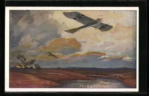 Künstler-AK Hans Rudolf Schulze: Flugzeuge über den Masurischen Seen