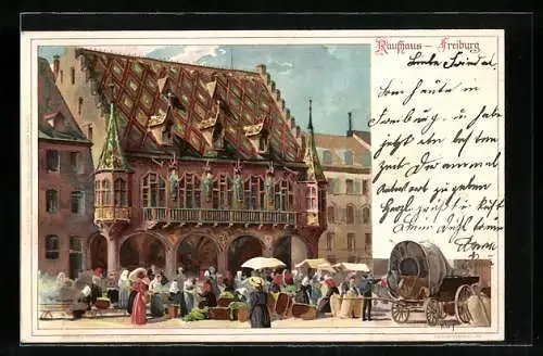 Künstler-AK Heinrich Kley: Freiburg, Treiben vor dem Rathaus