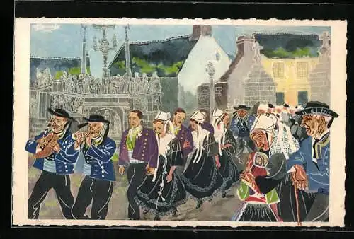 Künstler-AK Charles Homualk: Une Noce a Plougastel