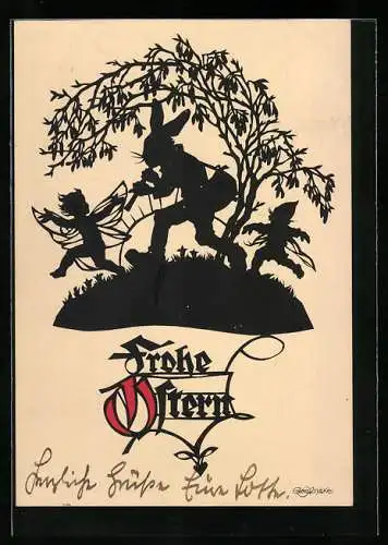 Künstler-AK Georg Plischke: Elfen tanzen zum Flötenspiel des Osterhasen