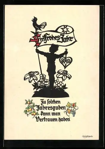 Künstler-AK Georg Plischke: Zu solchen Jahresgaben kann man Vertrauen haben, Schattenbild