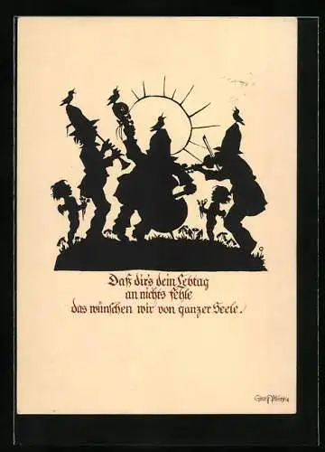 Künstler-AK Georg Plischke: Musikanten und Singvögel musizieren