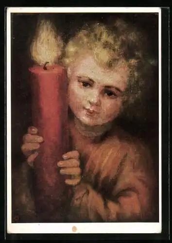 Künstler-AK Maria Spötl: Kleines Kind mit brennender Kerze