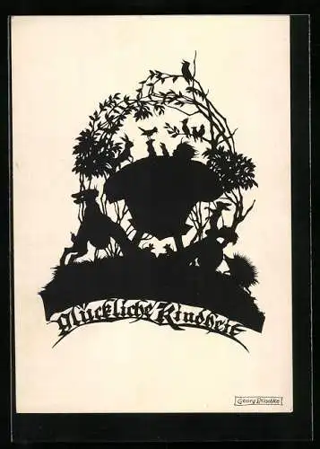 Künstler-AK Georg Plischke: Kind im Wald mit Vögeln und Hasen, Glückliche Kindheit
