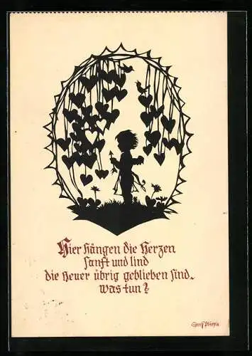 Künstler-AK Georg Plischke: Amor umgeben von Herzen
