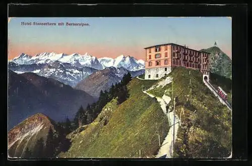 AK Stanserhorn, Hotel und Bergbahn mit den Berneralpen