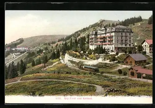 AK Rigi-First, Blick auf das Hotel mit der Bahnlinie und nach Kaltbad