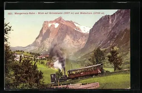 AK Grindelwald, Blick von der Wengernalp-Bahn auf Ort und Wetterhorn