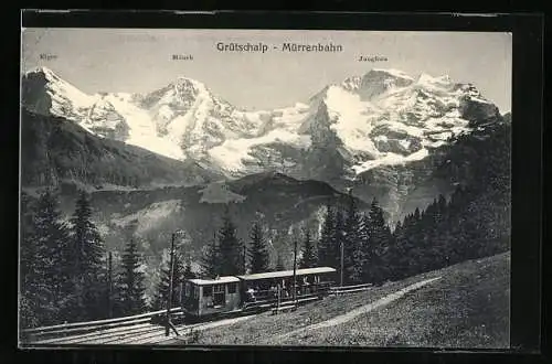 AK Grütschalp-Mürrenbahn vor Eiger, Mönch und Jungfrau, Bergbahn