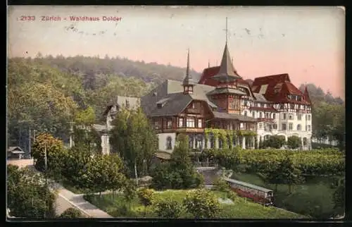 AK Zürich, Bergbahn am Hotel Waldhaus Dolder