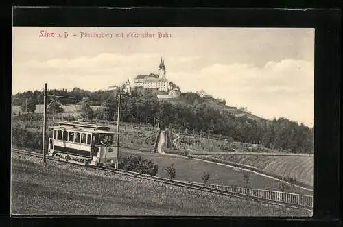 AK Linz a. D., Pöstlingberg mit elektrischer Bahn