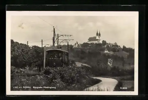 AK Linz a. d. Donau, Bergbahn mit dem Pöstlingberg