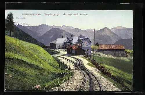 AK Bergbahn-Station und Gasthof auf der Schafbergalpe