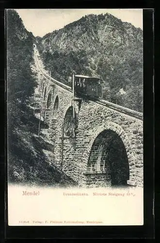 AK Mendel, Drahtseilbahn fährt über ein Viadukt