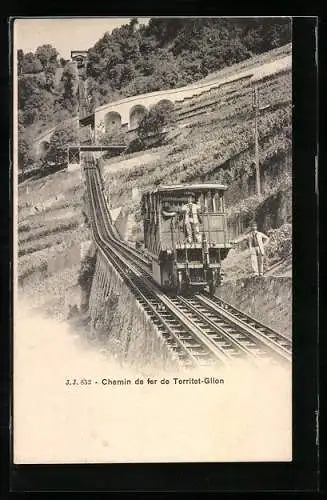 AK Territet-Glion, Chemin de fer de Territet-Glion, Bergbahn auf dem Weg ins Tal