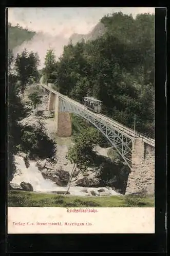 AK Bergbahn Reichenbachbahn auf der Brücke