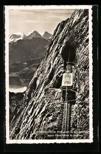 AK Die elektrische Pilatusbahn an der Eselwand, gegen Eiger, Mönch und Jungfrau