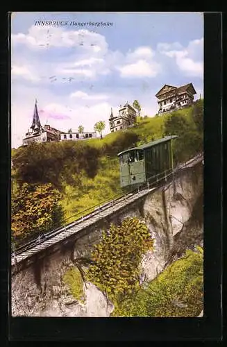 AK Innsbruck, Die Hungerburgbahn bei der Fahrt bergauf