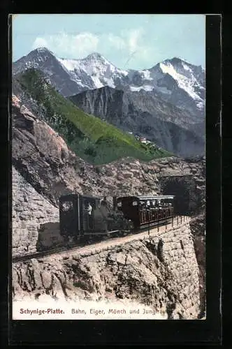 AK Schynige-Platte, Die Bergbahn, Eiger, Mönch und Jungfrau