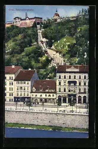 AK Graz, Die Schlossbergbahn am Hang des Schlossberges