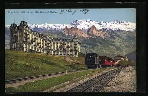 AK Rigi-Kulm, Bergbahn vor dem Rigi-Hotel