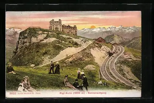 AK Rigi-Kulm, Bergbahn bei Sonnenaufgang