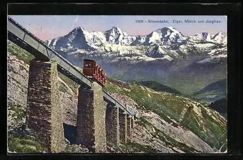 AK Die Niesenbahn gegen Eiger, Mönch und Jungfrau