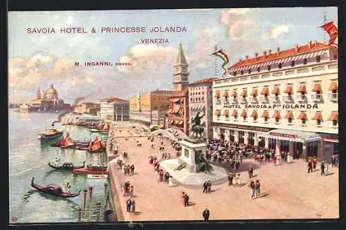 AK Venezia, Savoia Hotel & Princesse Jolanda, Reiterdenkmal und Gondeln