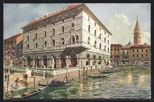 Künstler-AK Venezia, Hotel Bonvecchiati, Grande Ristorante con Giardino
