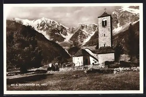 AK Macugnaga, Kirche gegen Bergpanorama