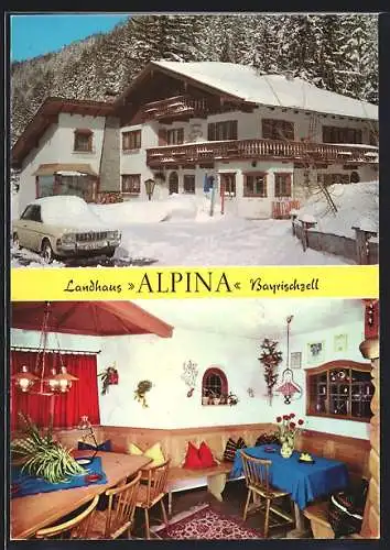 AK Bayrischzell /Obb., Gasthaus Landhaus Alpina im Winter, Gesellschaftraum, Inh. Hanns Hofmann