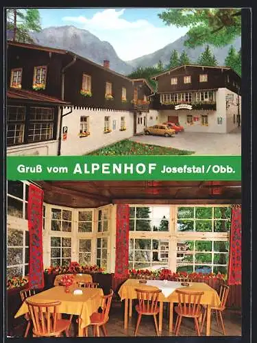 AK Josefstal /Obb., Gasthof-Pension Alpenhof, mit Speiseraum, Inh. Fam. Landgraf