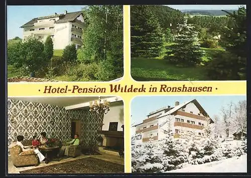 AK Ronshausen b. Bebra, Hotel-Pension Wildeck, mit Gesellschaftsraum, Winteransicht