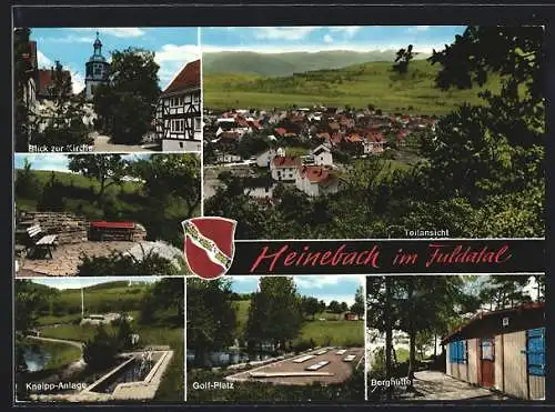 AK Heinebach im Fuldatal, Kneipp-Anlage, Berghütte, Minigolf-Platz, Blick zur Kirche