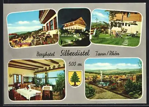 AK Tann i. Rhön, Berghotel Silberdistel, auf der Terrasse, im Gastraum, auf der Liegewiese