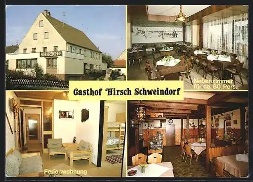 AK Schweindorf, Gasthof Hirsch: Ferienwohnung, Nebenzimmer, Speisezimmer