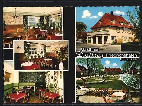 AK Friedrichshafen /Bodensee, Das Gasthaus Dorfkrug, mit Innenansichten und Terrasse, Inh. Richard Schnabel