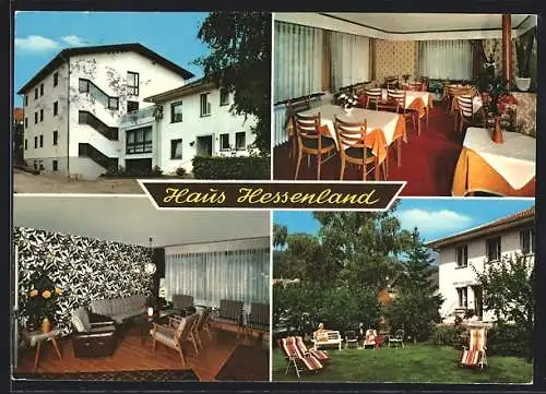 AK Bad Salzschlirf, Pension Haus Hessenland, mit Innen- und Gartenansicht, Herm.-Vollrath-Str. 12
