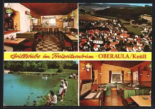 AK Oberaula /Knüll, Grillstube im Freizeitzentrum, Teichstrasse 11, Innenansicht, Partie am Weiher