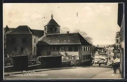 AK Pforzheim, Schlossberg und Reuchlinmuseum