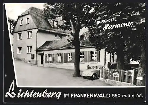 AK Lichtenberg im Frankenwald, Hotel Harmonie mit Auto
