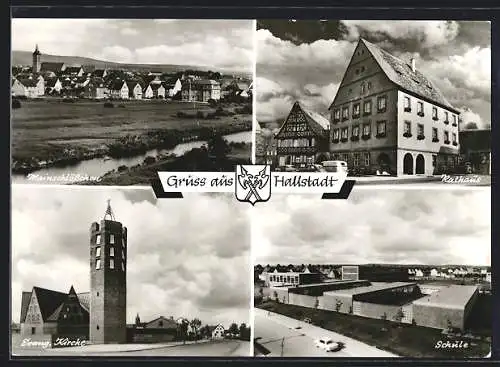 AK Hallstadt, Rathaus, Schule, Evang. Kirche