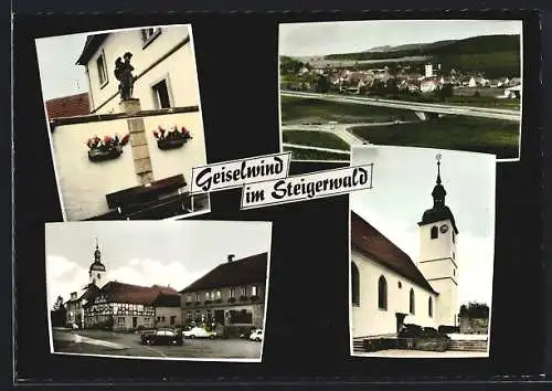 AK Geiselwind im Steigerwald, Ortspartie mit Kirche und Autos