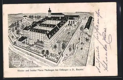 Künstler-AK Dillingen a. D., Kloster und Institut Maria Medingen