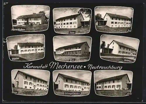 AK Neutrauchburg, Kuranstalt Mechensee, Kurmittelhaus, Häuser Nelke, Tulpe u. Veilchen