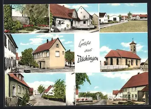 AK Dächingen üb. Ehingen, Lebensmittelgeschäft Burkhardt Dächingen, Friedhof, Kirche, Strassenpartie