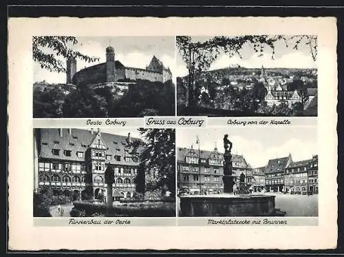 AK Coburg, Die Veste, Fürstenbau der Veste, Marktplatz mit Brunnen, Ortsansicht von der Kapelle
