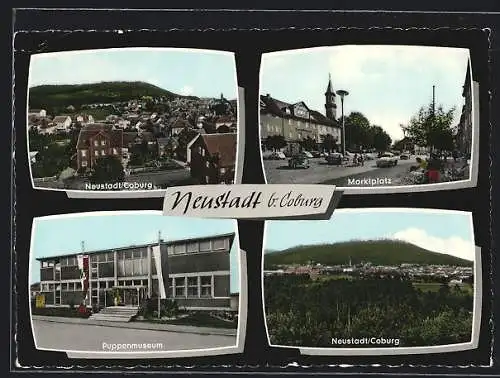 AK Neustadt b. Coburg, Puppenmuseum, Marktplatz, Ortsansicht aus der Vogelschau