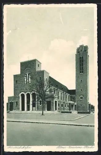 AK Friedrichshafen, Strassenpartie an der Petrus-Canisius-Kirche