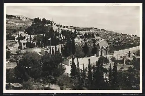 AK Jerusalem, Mount of Olives with garden of Gethsemane, Ölberg mit Garten Gethsemane